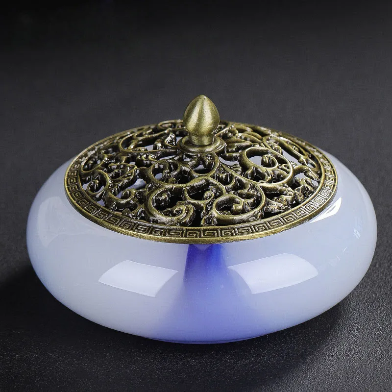 Liuli Jade Incense Burner Colored Glass Household Indoor Decorative Zen Sandalwood Charcoal Burners for Buddha Indoor Home Decor