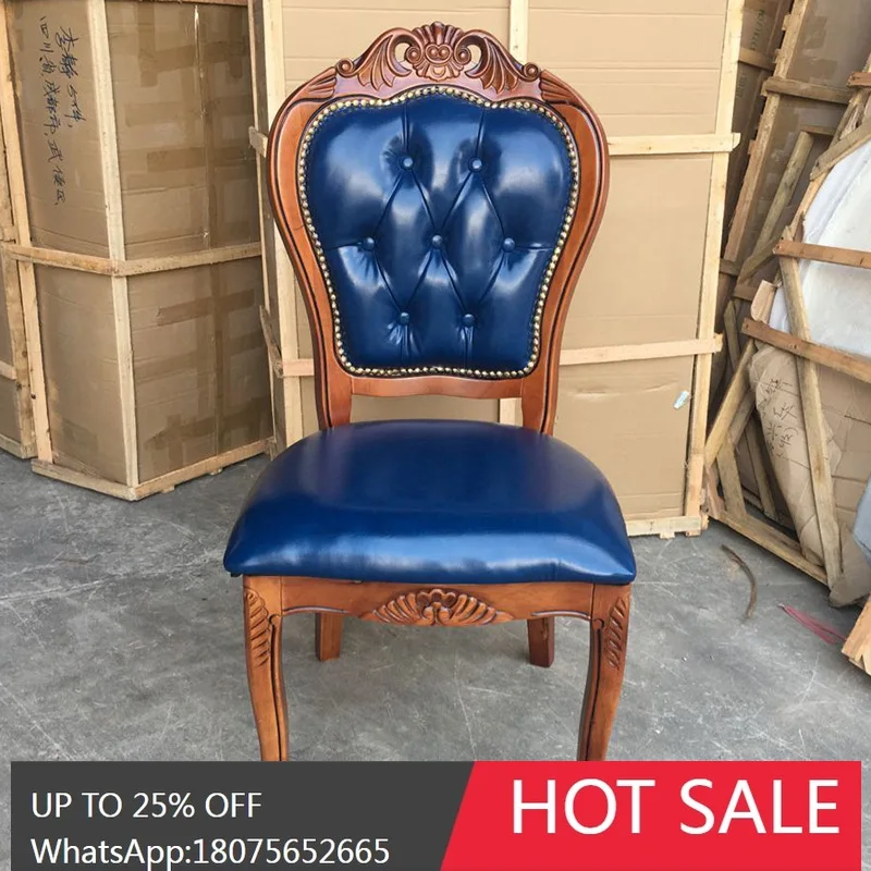 MJY European Style Solid Wood Blue Dining Chair Club Reception Dining Chair
