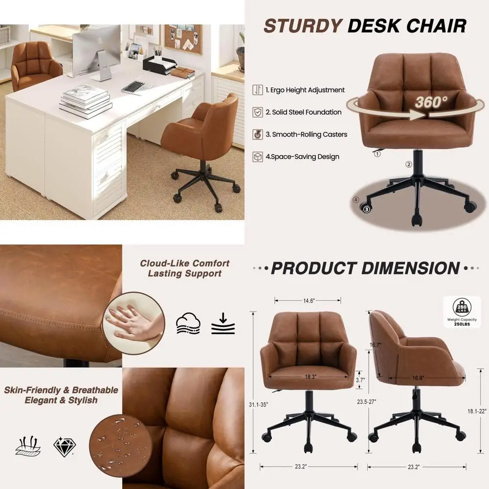 

Adjustable Height Comfortable Desk Chairs, Set of 2, PU Leather Swivel Armchairs with Wheels, Wide 18.3” Seat for Living Room Of