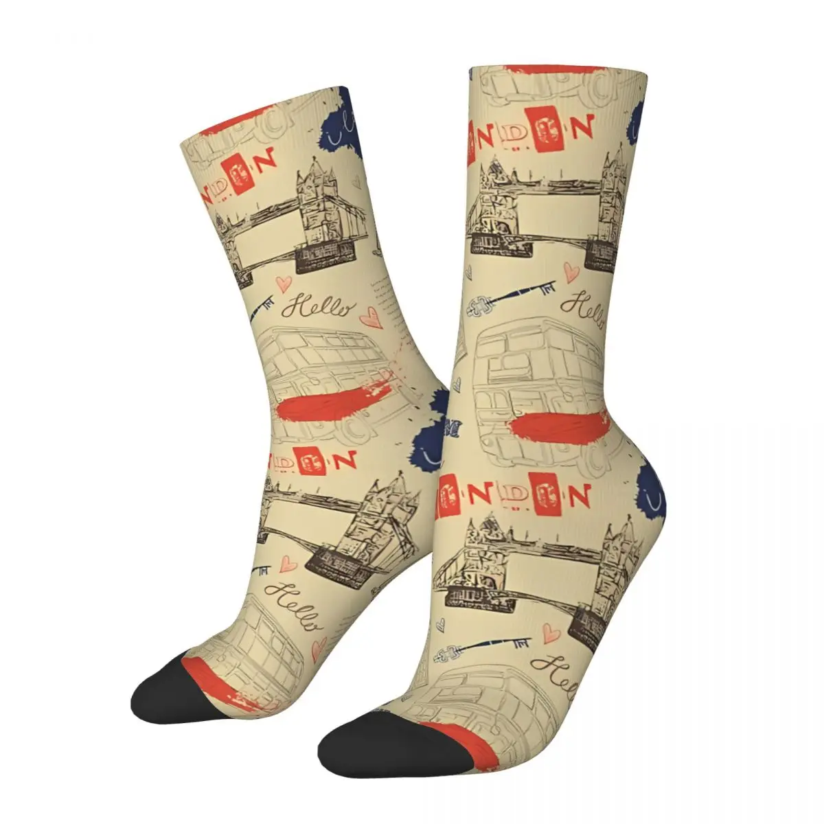 Retro British Red Blue London Sock Printed Man Polyester