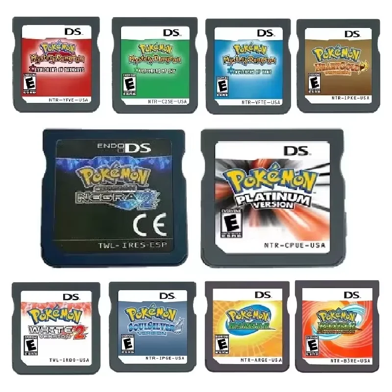 NDS Game Cartridges, Pokémon White 2, Black 2, HeartGold, SoulSilver,Guardians,Conquest，Mystery Dungeon English Game Cartridges
