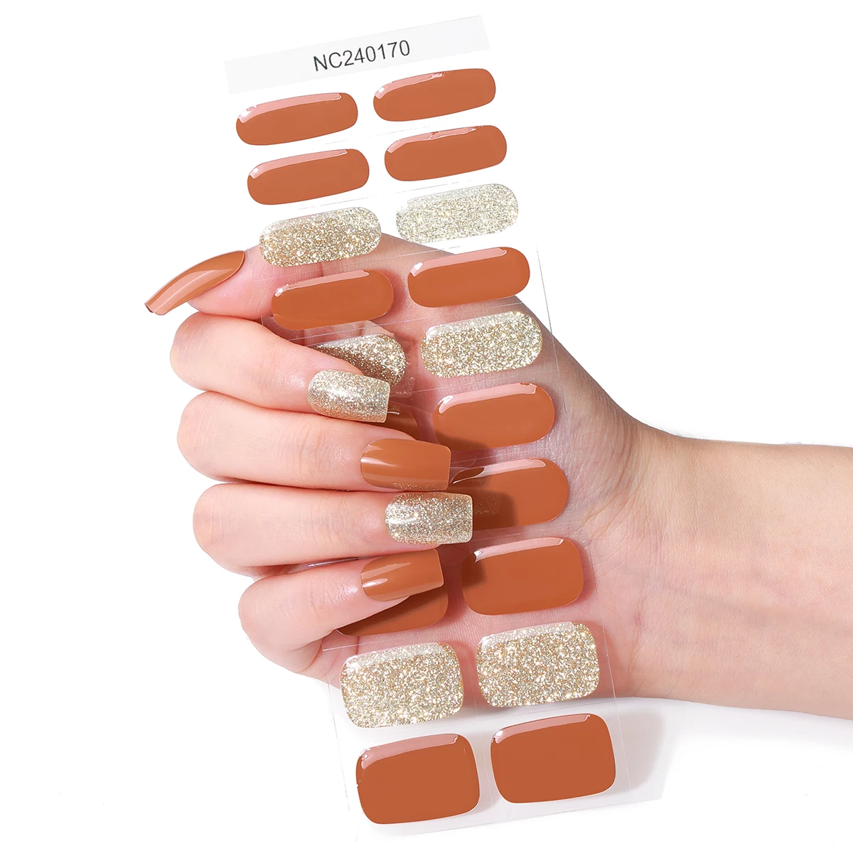 20Tips Shinning Semi Cured Gel Nail Strips Solid Color DIY Long-Lasting UV Nail Sticker Sparkly Full Cover Gel Manicure Wraps