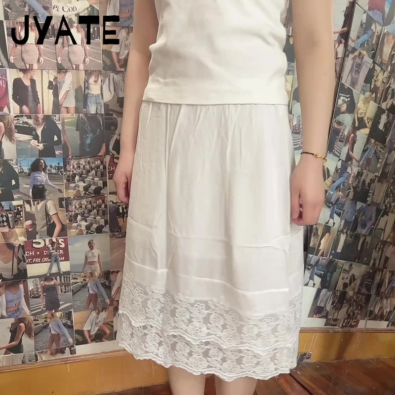 Mode blanc dentelle garniture mignon a-ligne jupes femmes été nouveau coton décontracté genou longueur jupe Vintage Chic doux court Faldas Y2K
