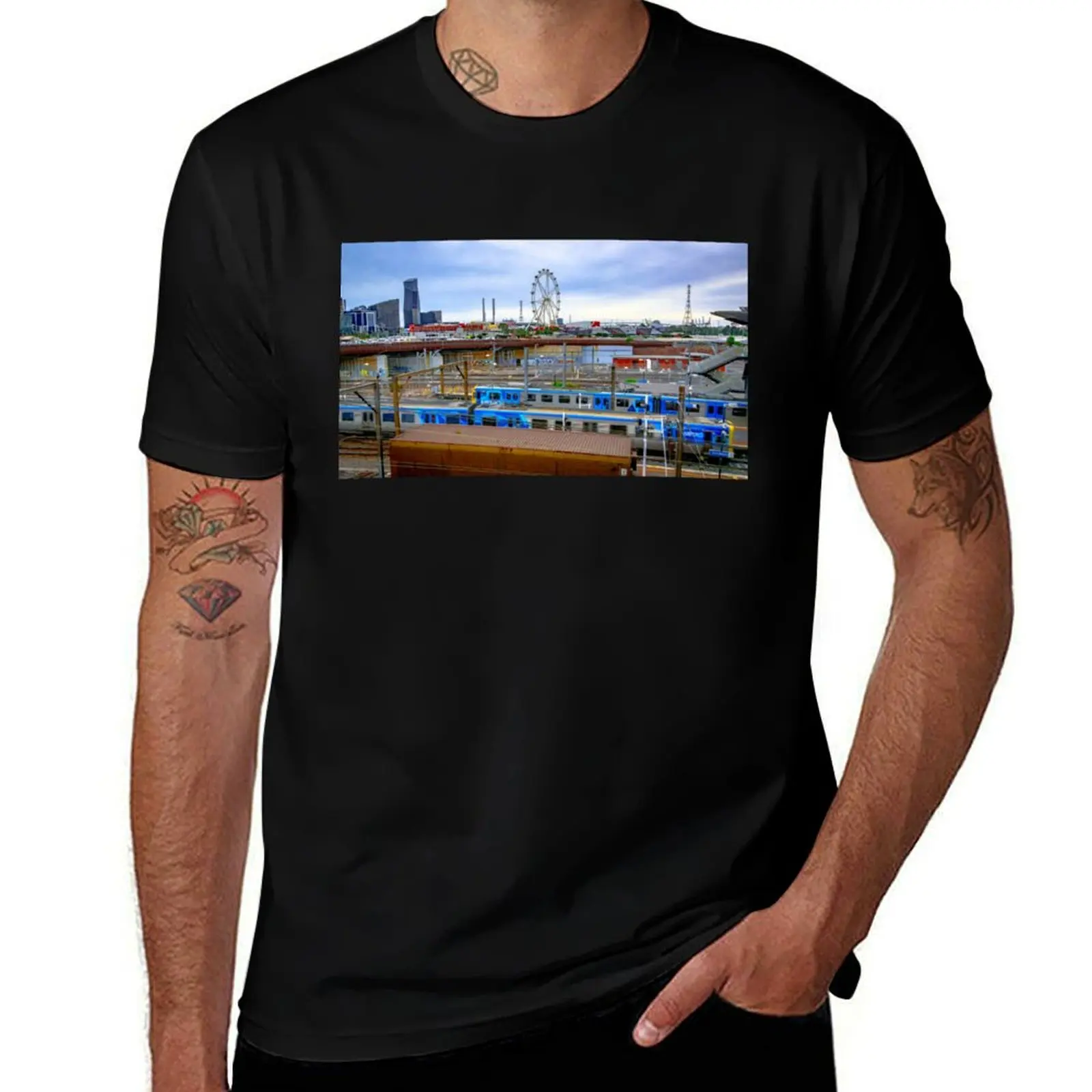 Busy North Melbourne Station - Melbourne, Victoria T-Shirt Casual Daily Graphic Tee T-Shirt