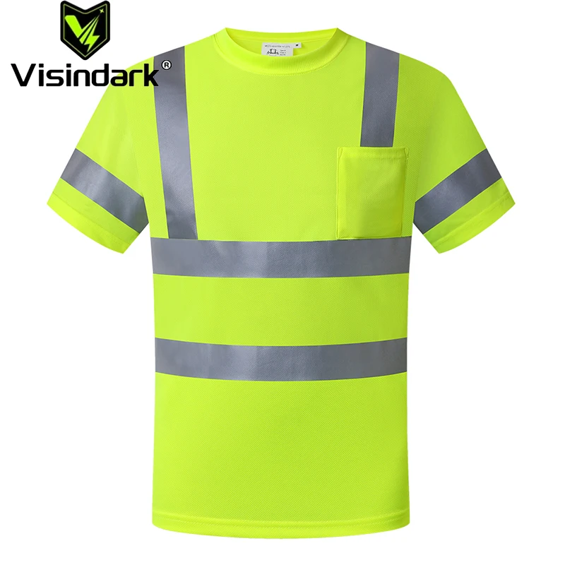 

Reflective T-shirt Fluorescent Yellow High Visibility Safety Work Running Shirt Breathable Work T Shirt for Men Size 7XL