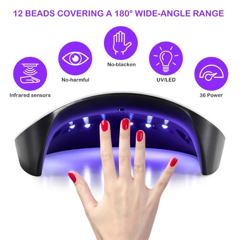 E1YE USB sèche-ongles 36W lampe UV LED 3 minuteries pour Gel UV vernis à ongles capteur automatique lampe polymérisation