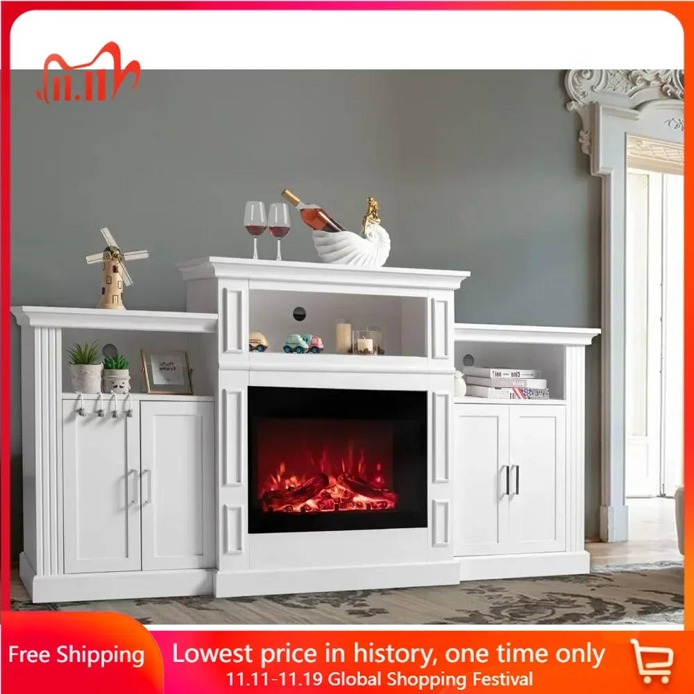 Fireplace TV Stand  with Mantel & Storage TVs Console with Shelves for TVs Up To 85'' Electric Fireplace TV Stand