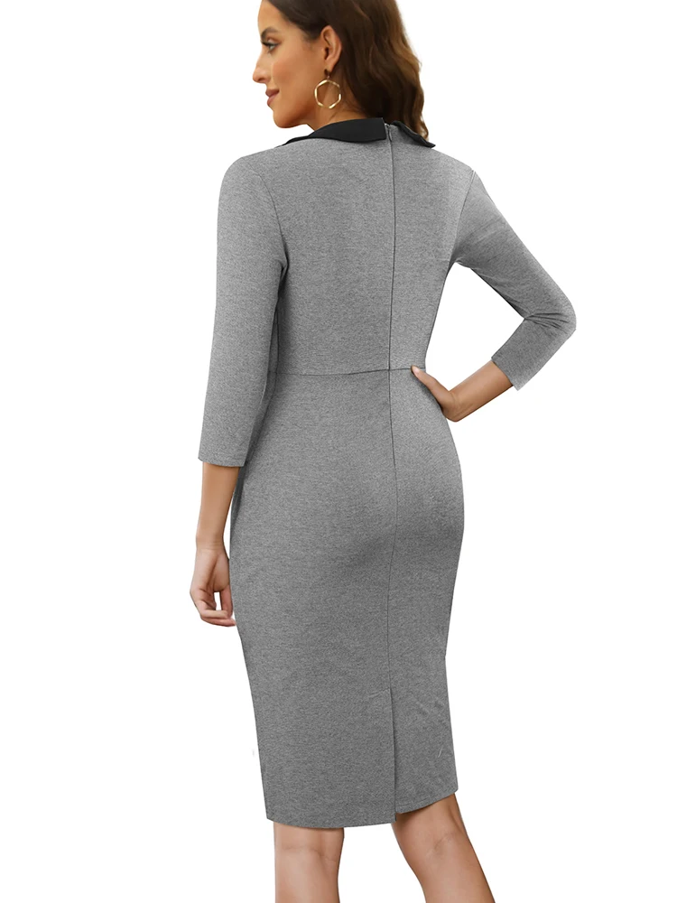 Nice-forever automne femmes Vintage contraste couleur Patchwork robes de travail bureau d'affaires élégant moulante robe fourreau B1084