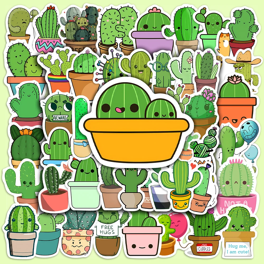 Cartoon Kawaii Cactus Stickers Green Plants Waterproof PVC for DIY Diary Laptop Luggage Skateboard Graffiti Decals Classic Toy