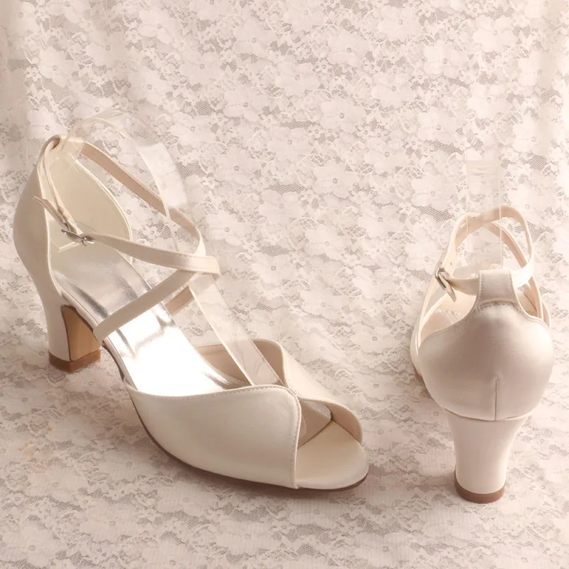 23 Colors Customized Cross Strap Ivory Block Heel Sandals Women Wedding Shoes Peep Toe Dance Shoes Outside