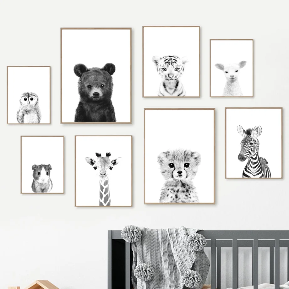 

Black And White Giraffe Zebra Bear Lamb Cheetah Poster Nursery Wall Art Mural Print Canvas Painting Baby Kids Home Room Decor