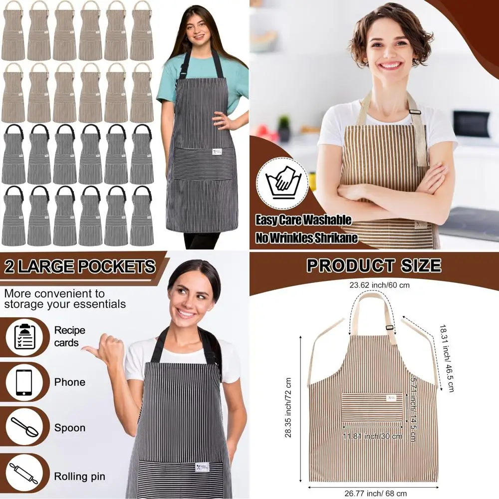 

Unisex Chef Aprons Bulk Set - 24 Linen Kitchen Aprons with Pockets, Adjustable for Men and Women, Cooking Aprons in Bulk