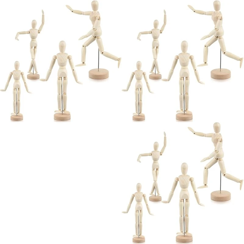 T21C 12 Pcs Posable Wooden Mannequin Figure Wood Human Model Drawing Figure For Sketching Painting Christmas Desk Decor