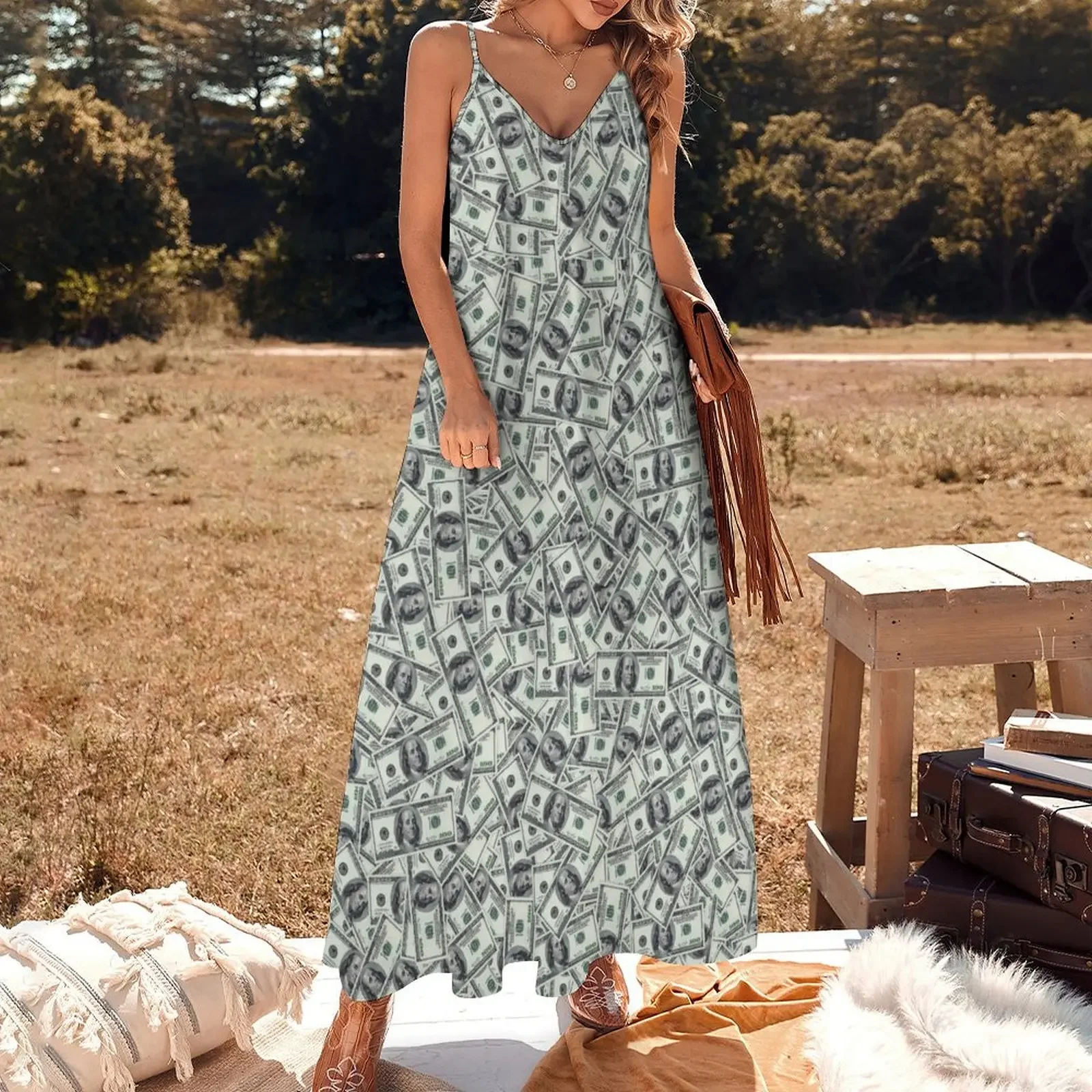 Giant money background 100 dollar bills Sleeveless Dress summer dress women 2024 summer dress woman 2024