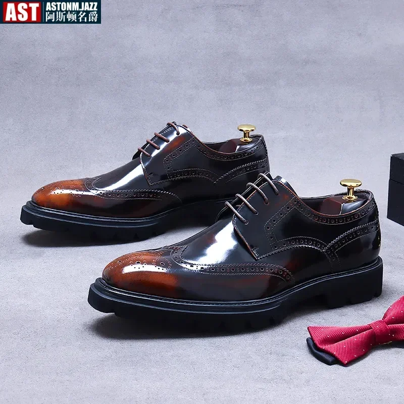 Мужские модельные туфли из лакированной кожи в стиле ретро, роскошные качественные туфли ручной работы из натуральной кожи, весенние броги 202, свадебные туфли для мужчин