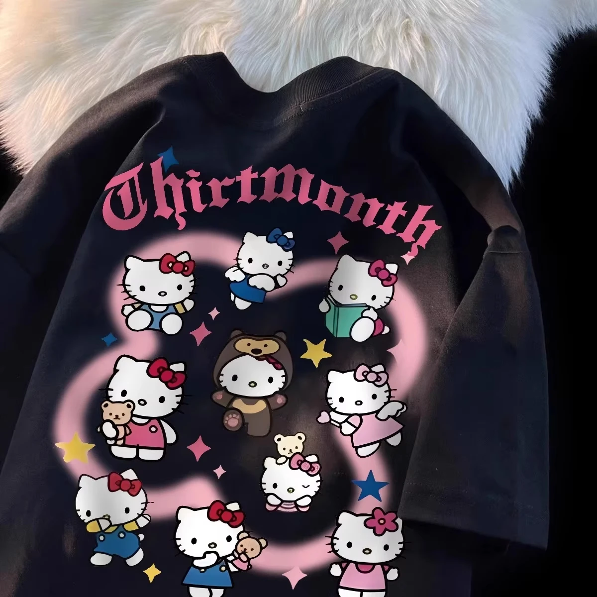 صيف 2025 الحلو لطيف مرحبا كيتي مطبوعة القطن قصير الأكمام فضفاضة عادية المرأة تي شيرت تنوعا للمرأة بلايز عادية