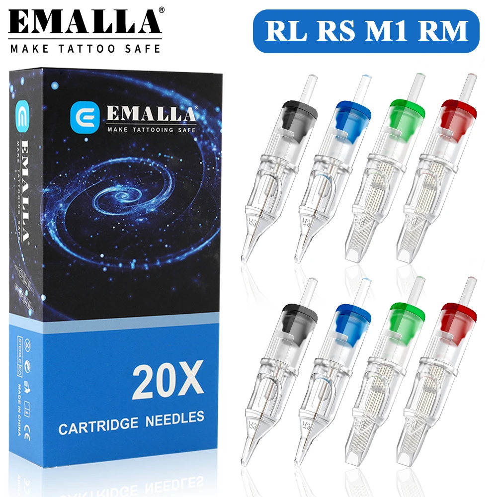 20pcs Cartridge Tattoo Needles RL RS M1 RM Disposable Sterilized Safety Cartridge Needles for Rotary Tattoo Machine Pen Supply