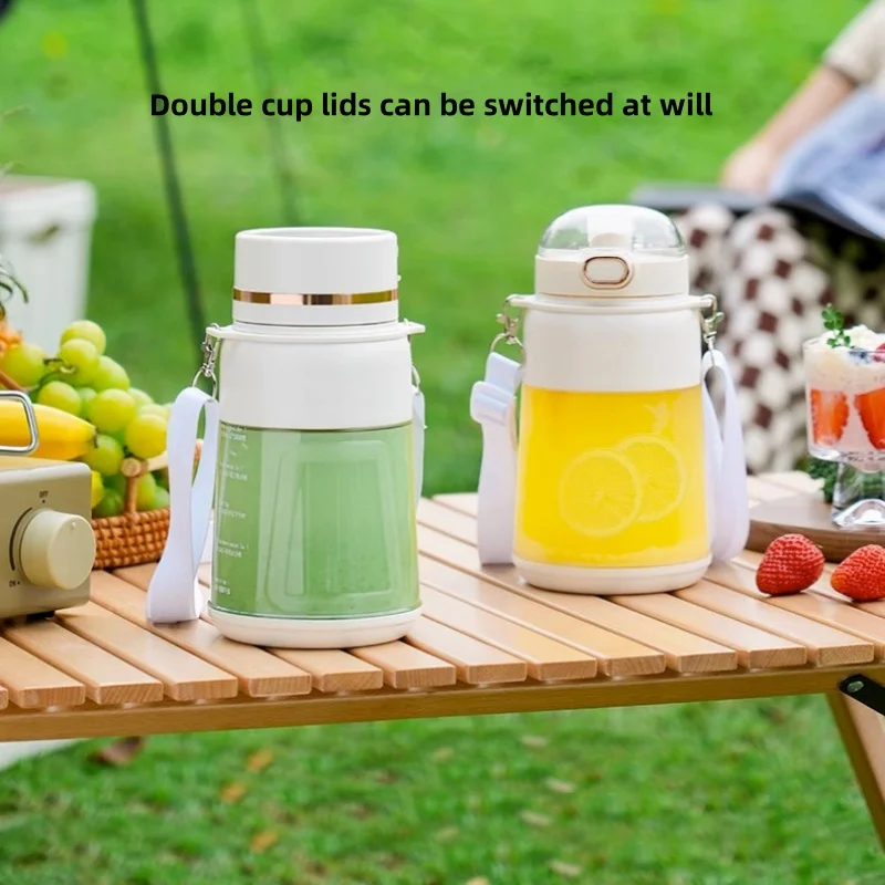 Juicer Small Portable Juicer Ton Ton Cup Blender Cup with Shoulder Strap Two Lids Suitable for Milkshakes and Smoothies