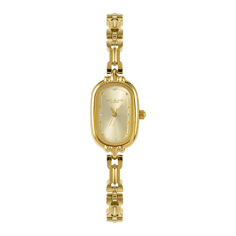 Reloj de pulsera Retro para mujer, reloj pequeño de oro ovalado, resistente al agua, de acero inoxidable, ligero, de lujo, de cuarzo clásico