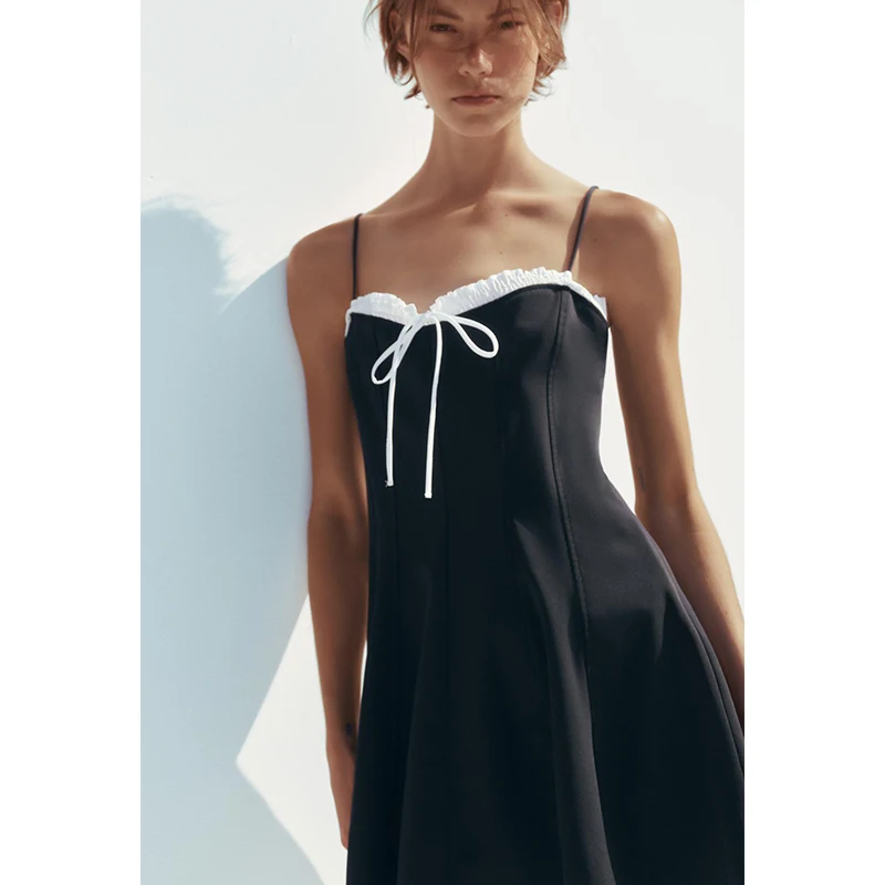 Vestido Casual de Verão para Mulheres com Decote Reto, Sem Mangas, Laço de Borboleta, Decoração em Camadas, Cintura Alta, Sai...