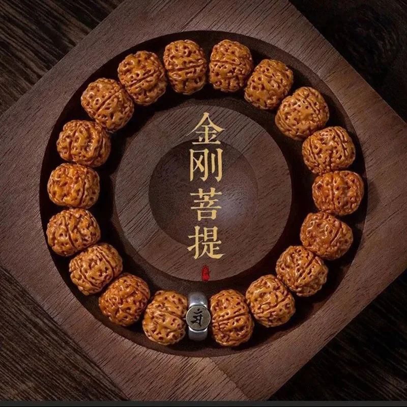 Tai Sui Vajra Bodhi Seed Bracelet Zodiac Guardian Deity Themed Wenwan Walnut Polishing Buddhist Beads Hand Jewelry Unisex