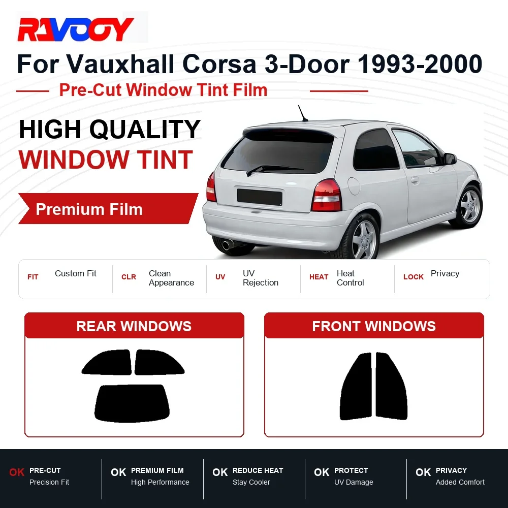 Premium Pre-Cut Window Tint For Vauxhall Corsa 3-Door 1993-2000 Front & Rear Windows UV Heat Rejection Privacy Film