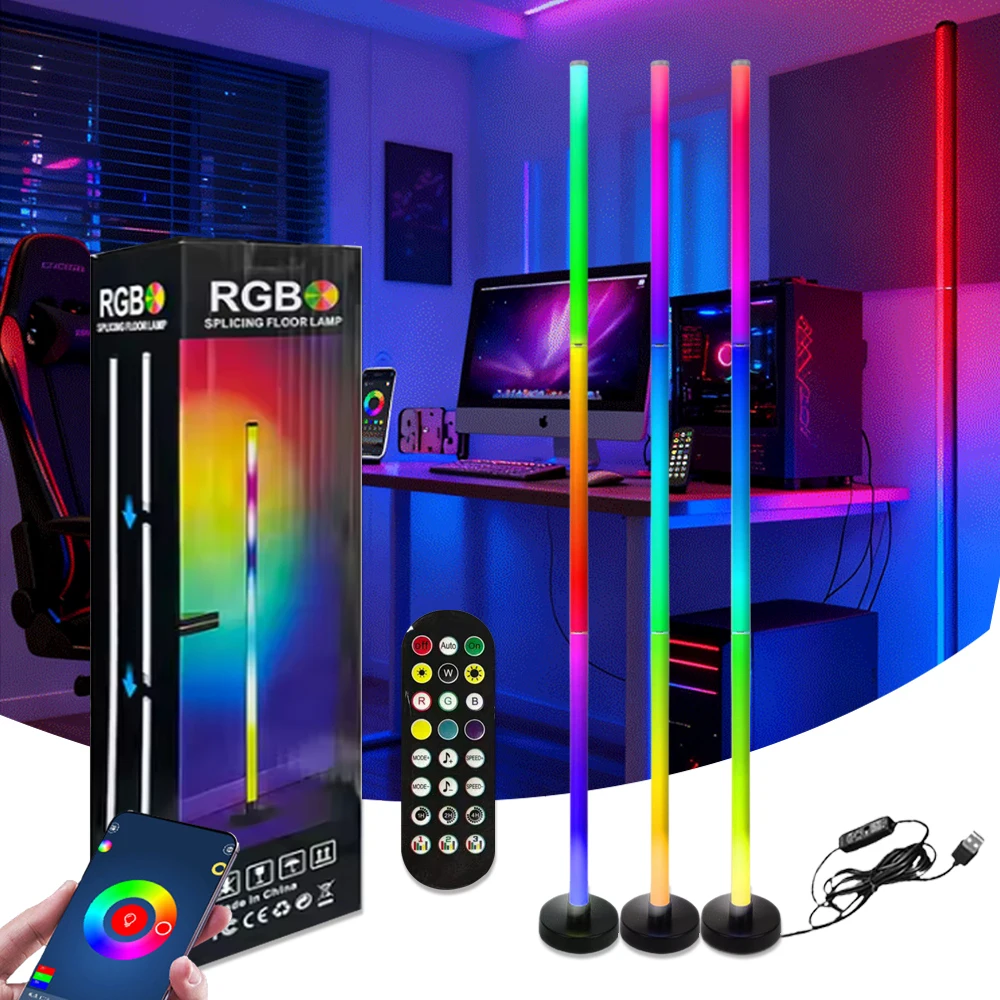 

Угловой напольный светильник RGB, 3-секционный, с синхронизацией музыки и пультом ДУ, для декора спальни и гостиной, атмосферное освещение
