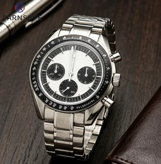 40mm case Custom logo case Panda dial Japanese quartz watch vk63 movement case timing electronic Sapphire mirror