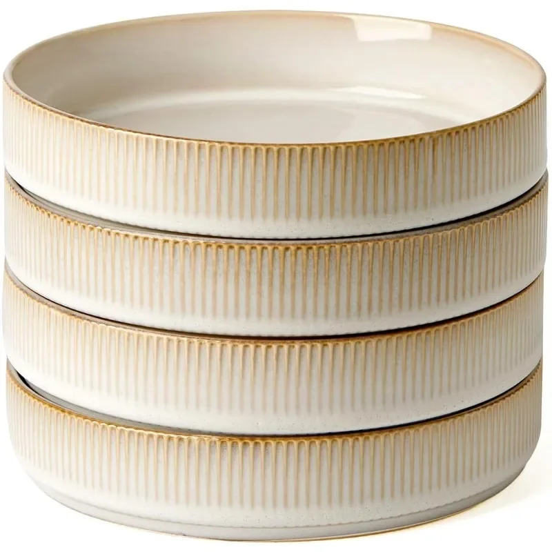 

7.5" Pasta Bowls Set, Salad Bowl Set of 4, Double Reactive Glaze, Stackable