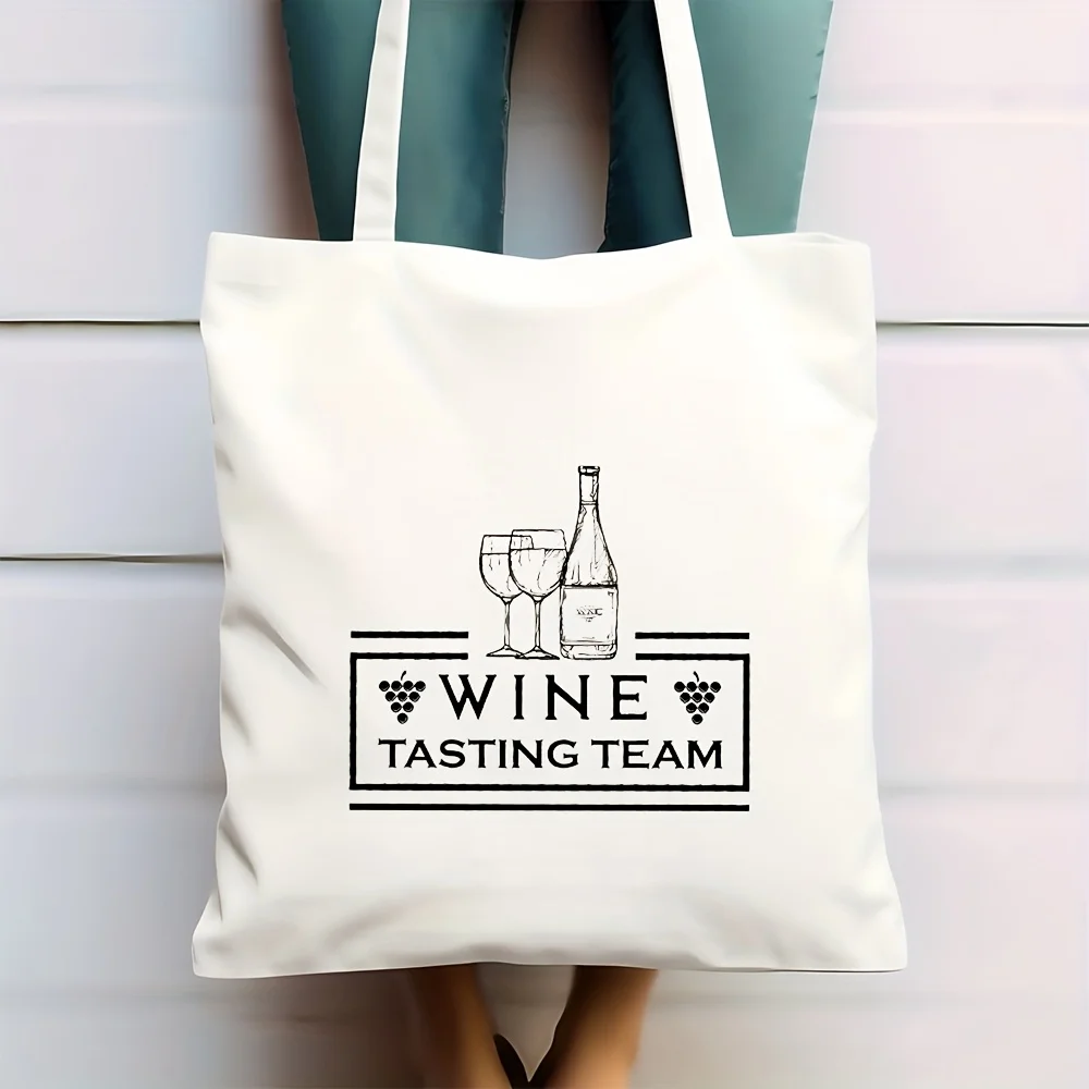 Canvas Tote Bag for Wine Tasting - a Chic Shoulder Bag for Wine Enthusiasts Featuring a Design of Wine Bottles And Glasses, Mach
