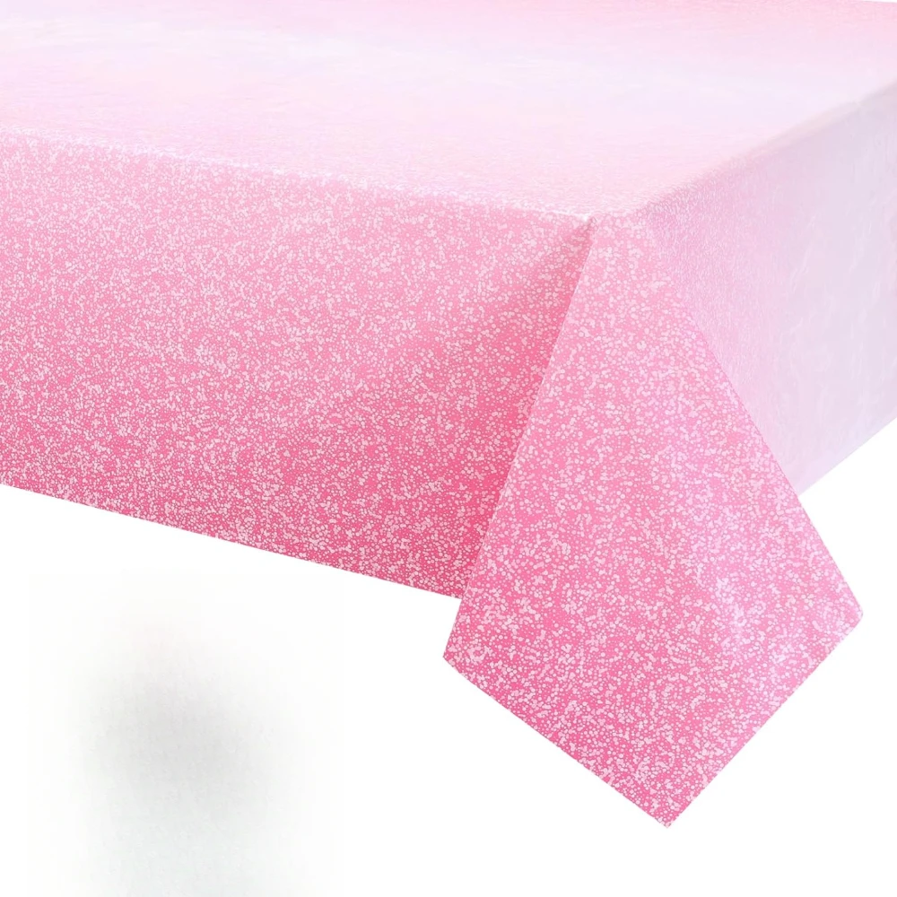 Ombre Pink Glitter Plastic Tablecloth Waterproof Disposable Gradient Shimmer Cover for Birthday Wedding Baby Shower Decor