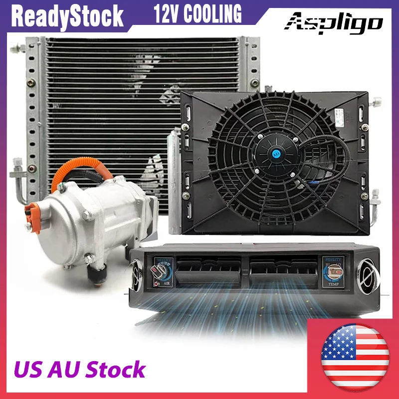 Aspligo 12V 24v Universal Car Electric Air Conditioner Parking Air Conditioning Compressor Fan Kit for Automotive Truck Camper