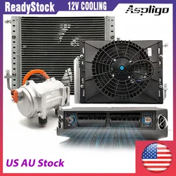 Aspligo-Climatiseur électrique universel pour voiture, kit de ventilateur de compresseur de climatisation de stationnement, adapté pour camion automobile, camping-car, 12V, 24V