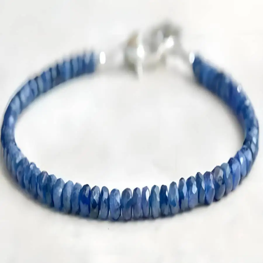 

2/4 natural blue chalcedony cut bead bracelet 7.5 inches Energy Healing Zen Yoga Buddha Nirvana Chakra Meditation zazen Jewelry