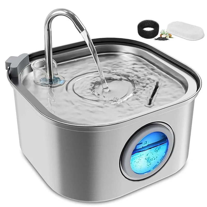 

3.2L Cat Water Fountain Pet Water Fountain Stainless Steel Dog Water Dispenser Automatic Cat Fountain with Level Window for Cats