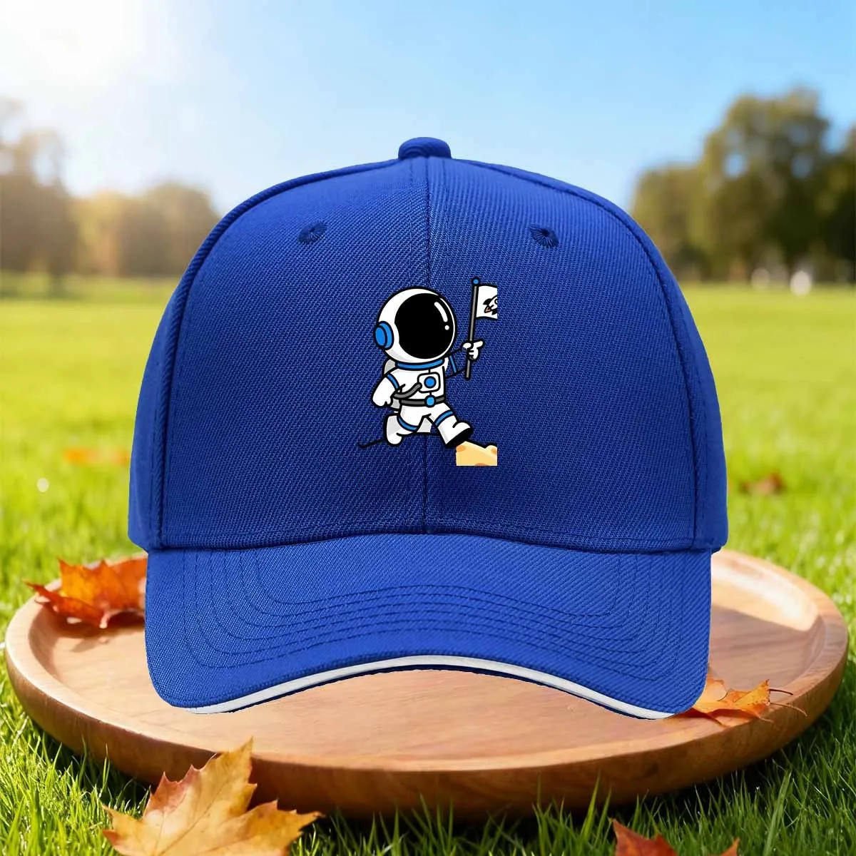 Astronaut On Moon Baseball Cap Adjustable Polyester Outdoor Curved Brim Hat