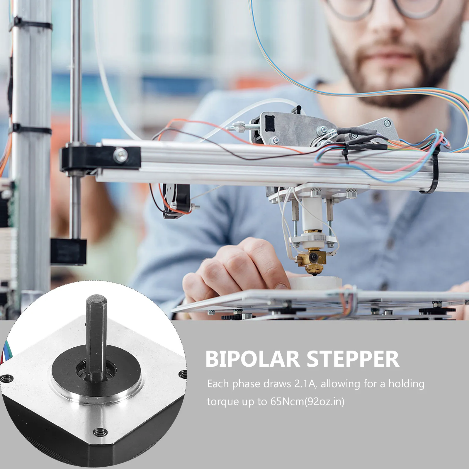 

Bipolar Stepper Motor 92Ozin 65Ncm Holding Torque 2.1a Rated Current Extruder Motor 17 3D Printing Parts Bipolar Stepper