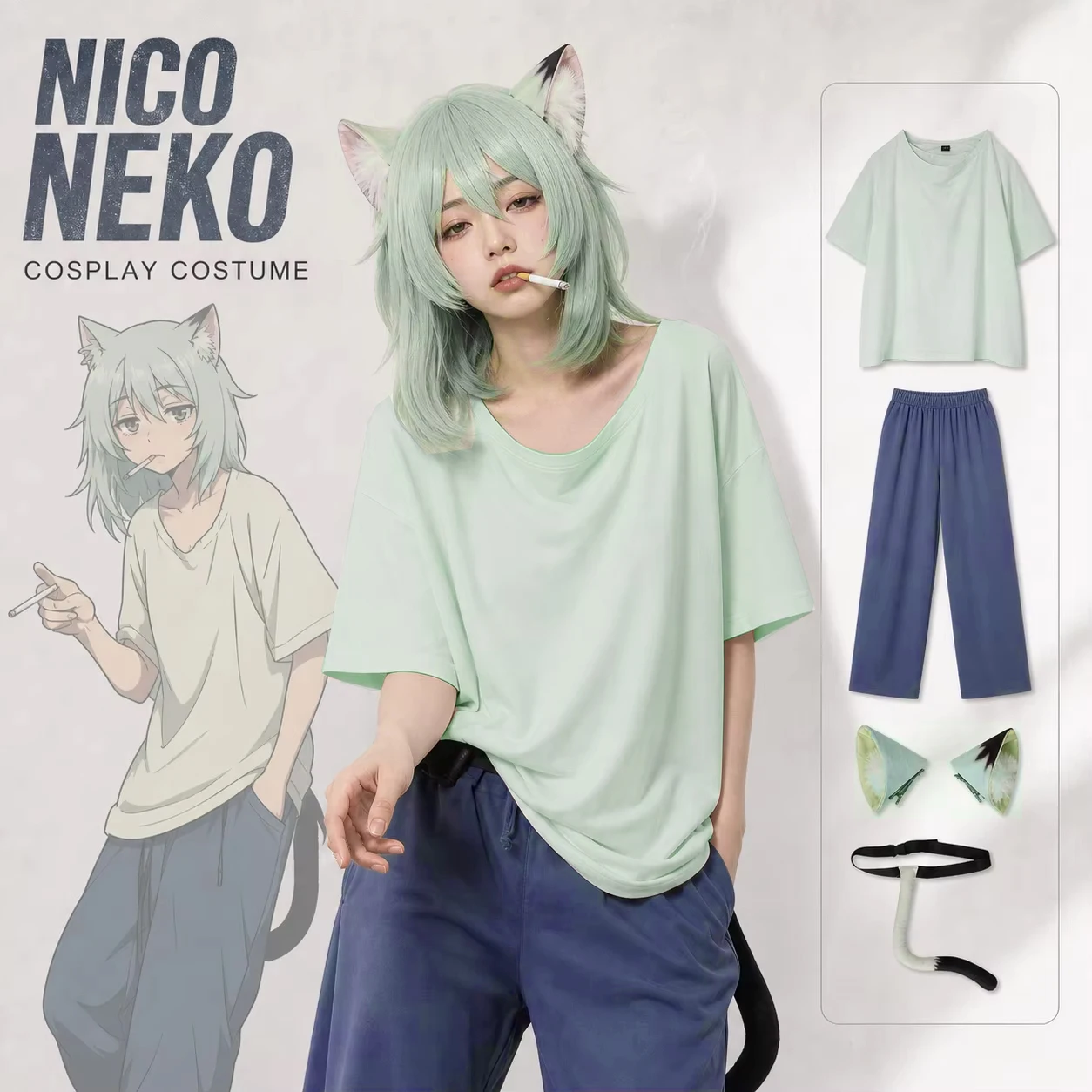 costume-complet-yani-neko-chainsmoker-cat-nikuko-anime-cosplay-t-shirt-blanc-pantalon-et-queue-–-ideal-pour-halloween-et-spectacles