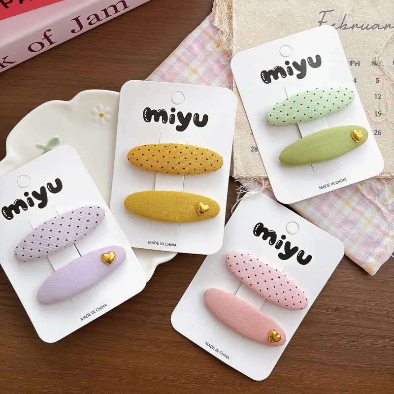 

Милые однотонные заколки-сердечки в горошек с боковыми элементами, сладкие заколки-клипсы для девочек, для челки и непослушных прядей, очаровательные повседневные модные аксессуары для волос