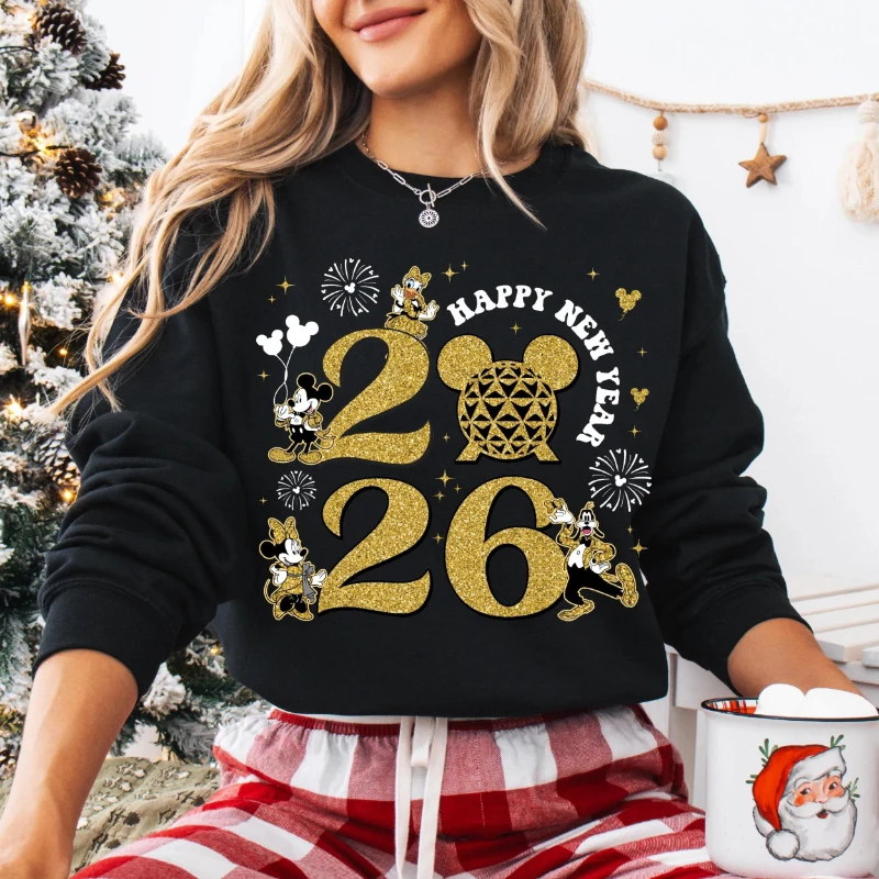 2026 جديد ميكي ماوس ديزني صبي فتاة طاقم الرقبة الشتاء سترة الأسرة الوالدين والطفل الرجال النساء المتضخم هوديي كم طويل #1