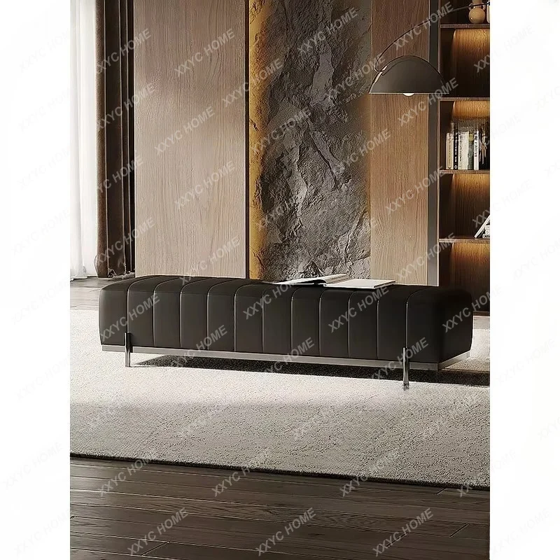 XX Genuine Leather Luxury Bed Bench Metal Piano Key Sofa Stool Soft Padded Ottoman for Living Room Moon Surface Design
