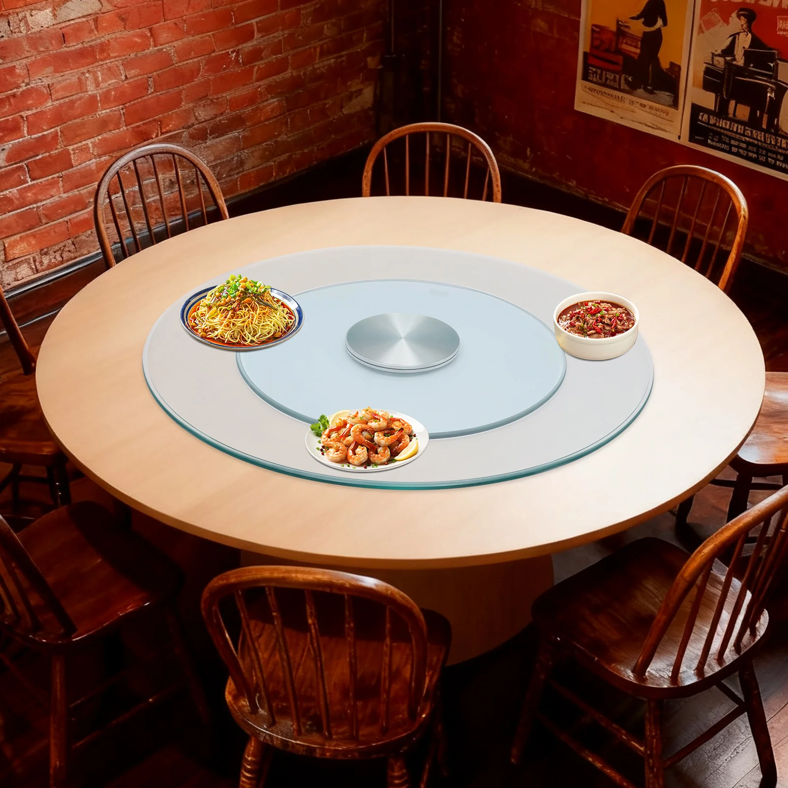 360 °   Piatto girevole da pranzo girevole in vetro temperato, diametro 27,56", telaio in lega di alluminio, capacità di carico per carichi pesanti