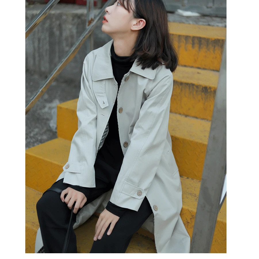 Korean Style Women's Mid-Length Jacket Spring Autumn Small Size Korean System Early Autumn Coat Chic Korean Version Windbreaker