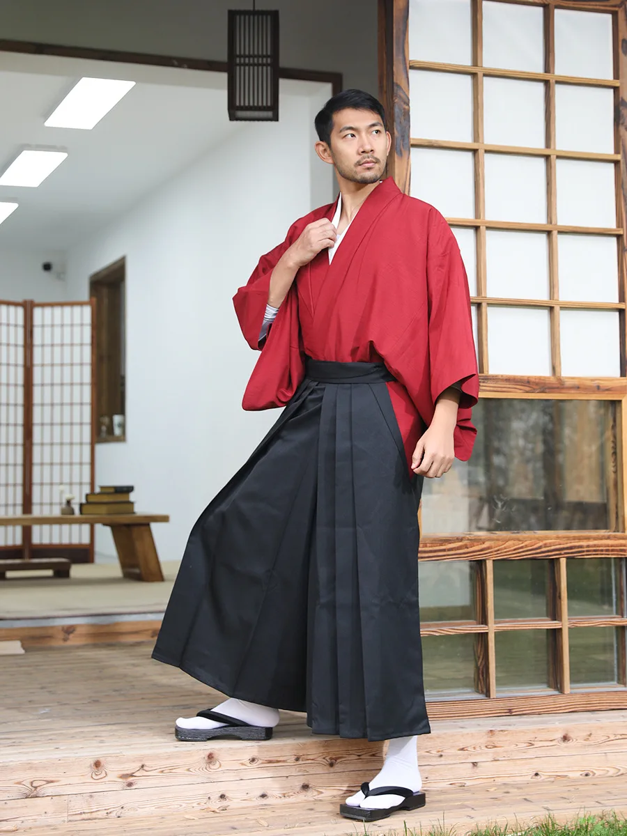 Men's Japanese Traditional Kimono Set Formal Hakama Samurai Kimono Costume Stage Wear