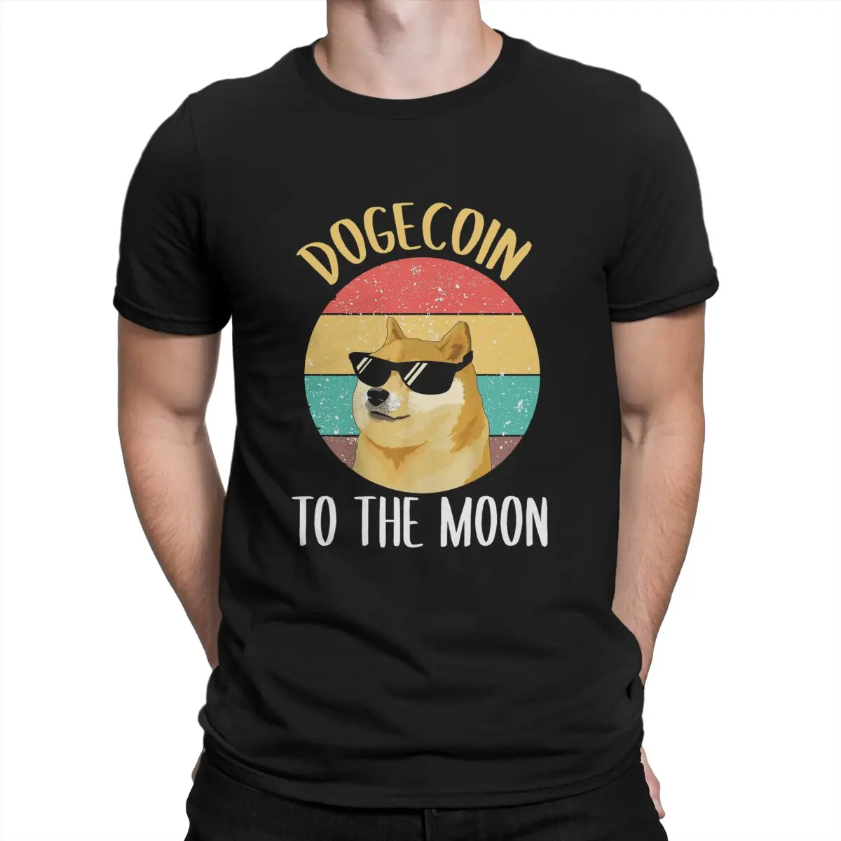 Dogecoin To The Moon Crypto Coin Classic T Shirt Men's  Pure Cotton Funny T-Shirts Crewneck Cryptocurrency Art Tee Shirt