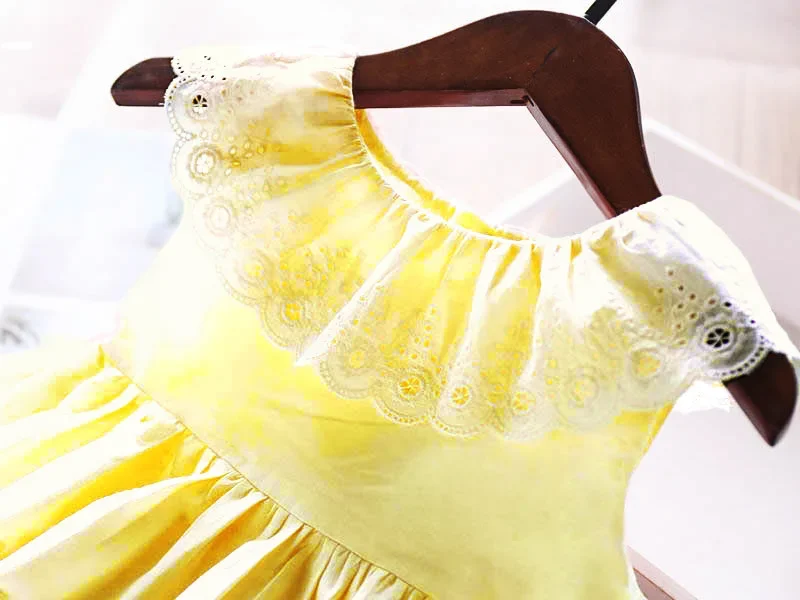 2025 New Girls\' Dresses Children\'S Summer Cotton Embroidered Hollow Dress Baby Kids Clothing Cute Ruffled Round Neck Vest Dress