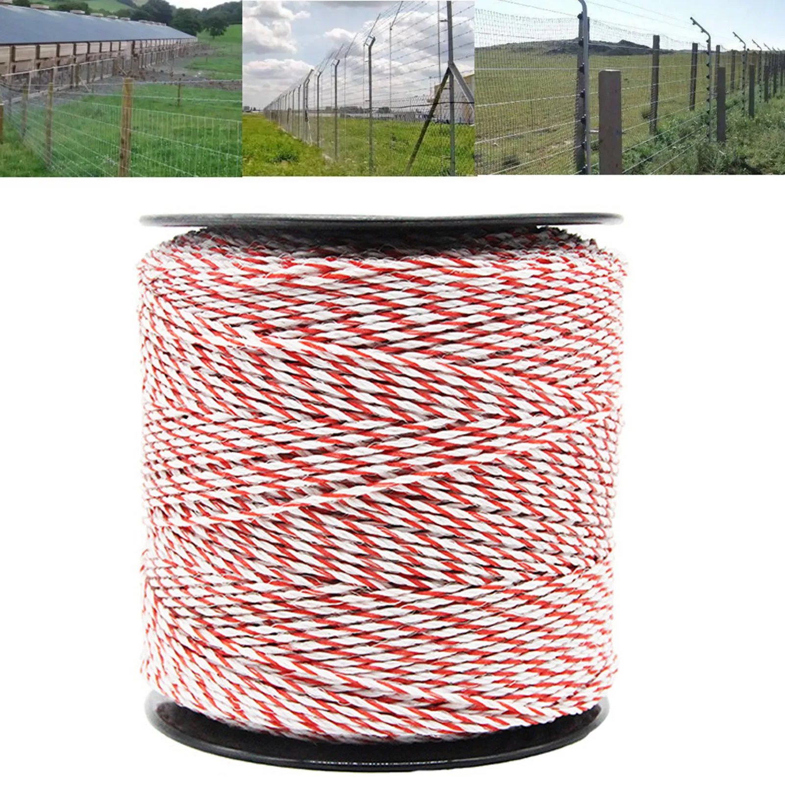 500M White&amp Red Electric Livestock Fence Wire Stainless Steel Conductive Rope Fence Wire Roll Fence Wire Electric Fence Wire
