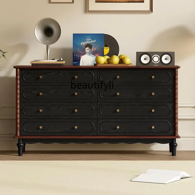 

Medieval pure solid wood chest French retro living room storage cabinet bedroom drawer cabinet American style