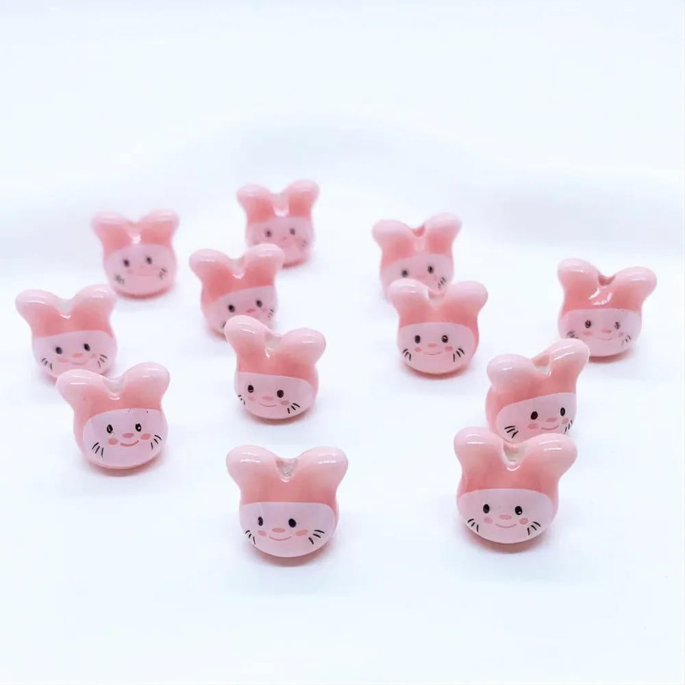 10Pcs Ceramic Colorful Chinchillas Ceramic Beads Rabbit Animal Cute Rabbit Ceramic Beads Beads Cute Rabbit Shape Porcelain Bead