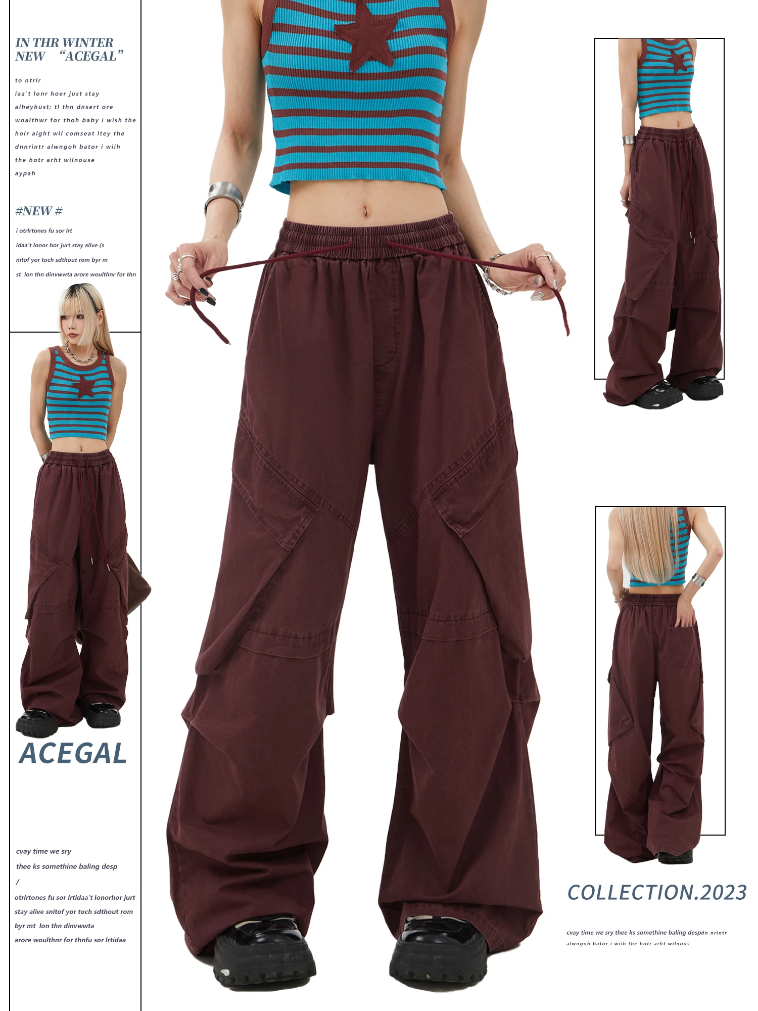 

Retro American Street Hip Hop Workwear Pants Wide Leg Casual Trousers Deconstructed Style Comfortable Cotton Natural Waist